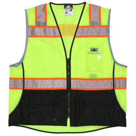 MCR SAFETY Garments, Lime, Class2, Black Bttm, Zip, Mesh X4 SURVCL2LSX4